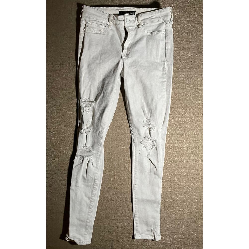 Abercrombie & Fitch Jeans Women’s W 25 Signature Distressed White Pants EUC!